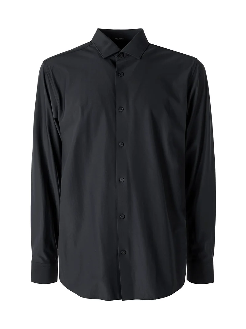 Camicia da uomo a maniche lunghe in tessuto elastico no stiro - nero