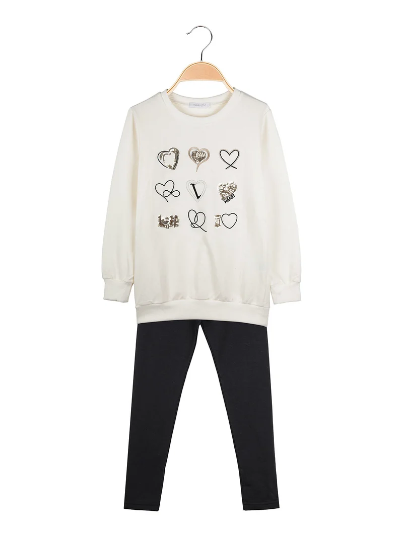 Completo 2 pezzi da bambina con felpa e leggings - panna