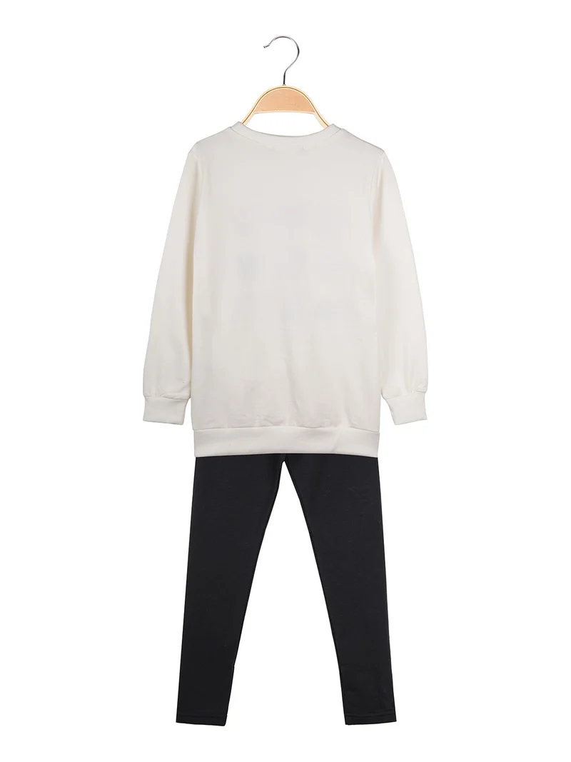 Completo 2 pezzi da bambina con felpa e leggings - panna