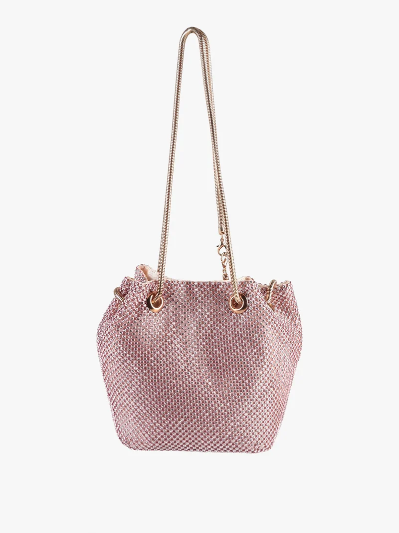 Borsetta elegante da donna a secchiello con strass - rosa