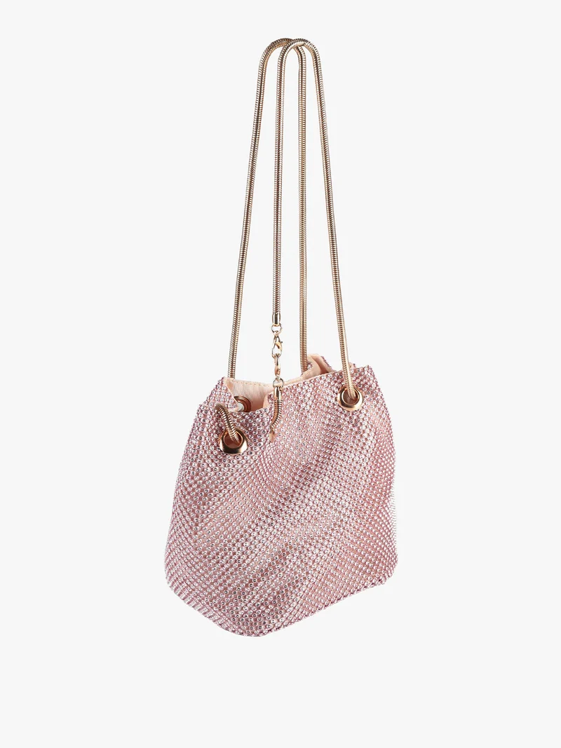 Borsetta elegante da donna a secchiello con strass - rosa