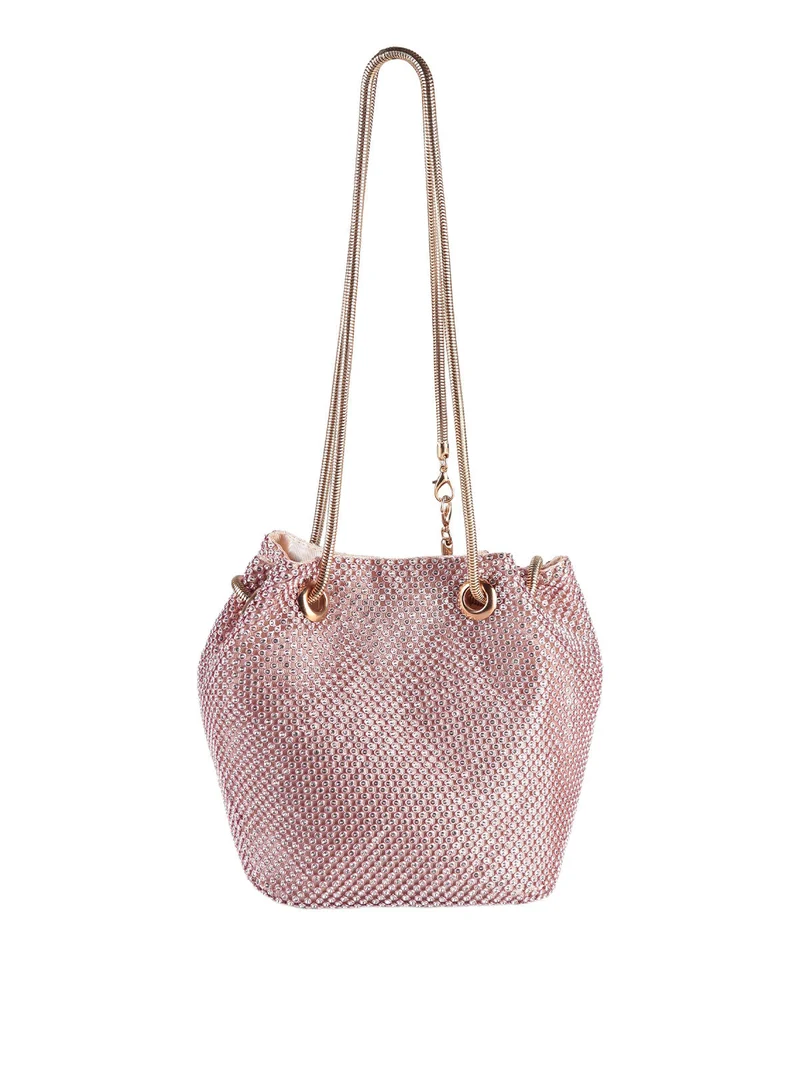 Borsetta elegante da donna a secchiello con strass - rosa