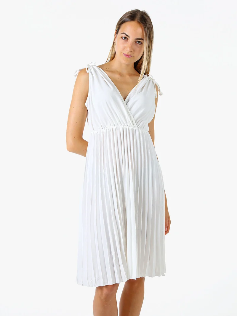 Abito donna a spalla larga con gonna plissettata - bianco
