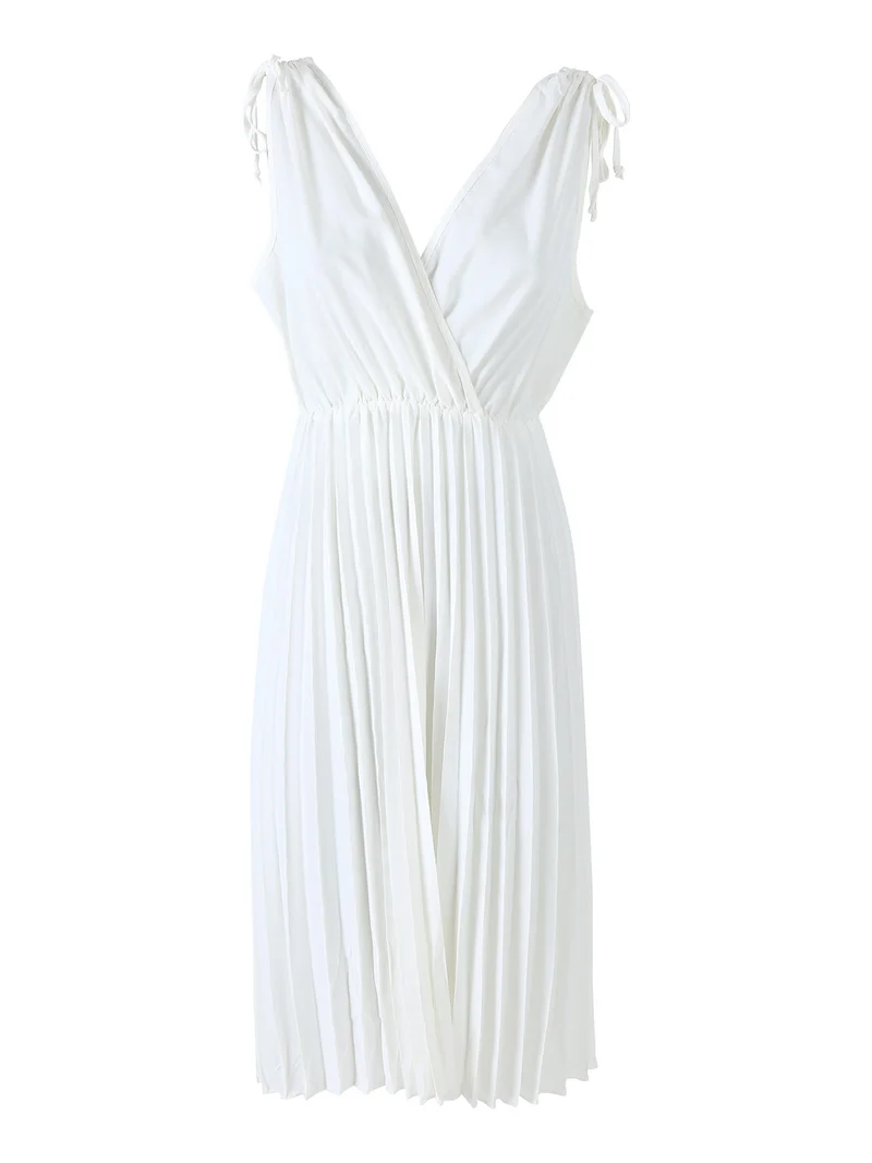 Abito donna a spalla larga con gonna plissettata - bianco