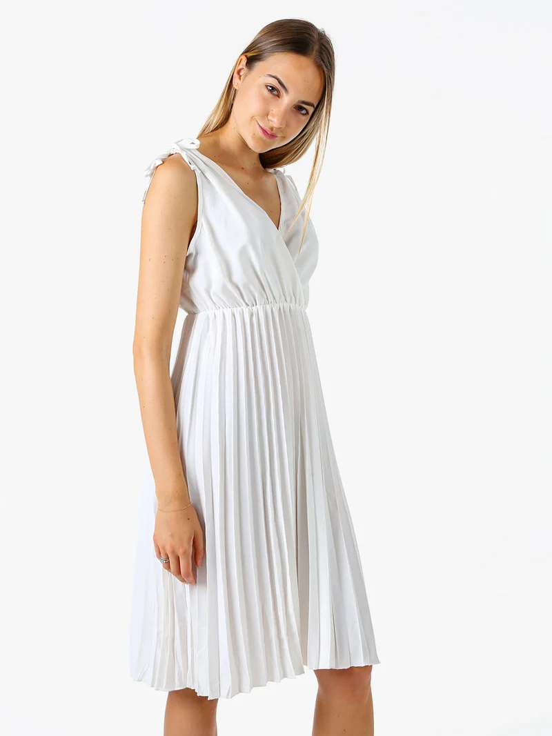Abito donna a spalla larga con gonna plissettata - bianco