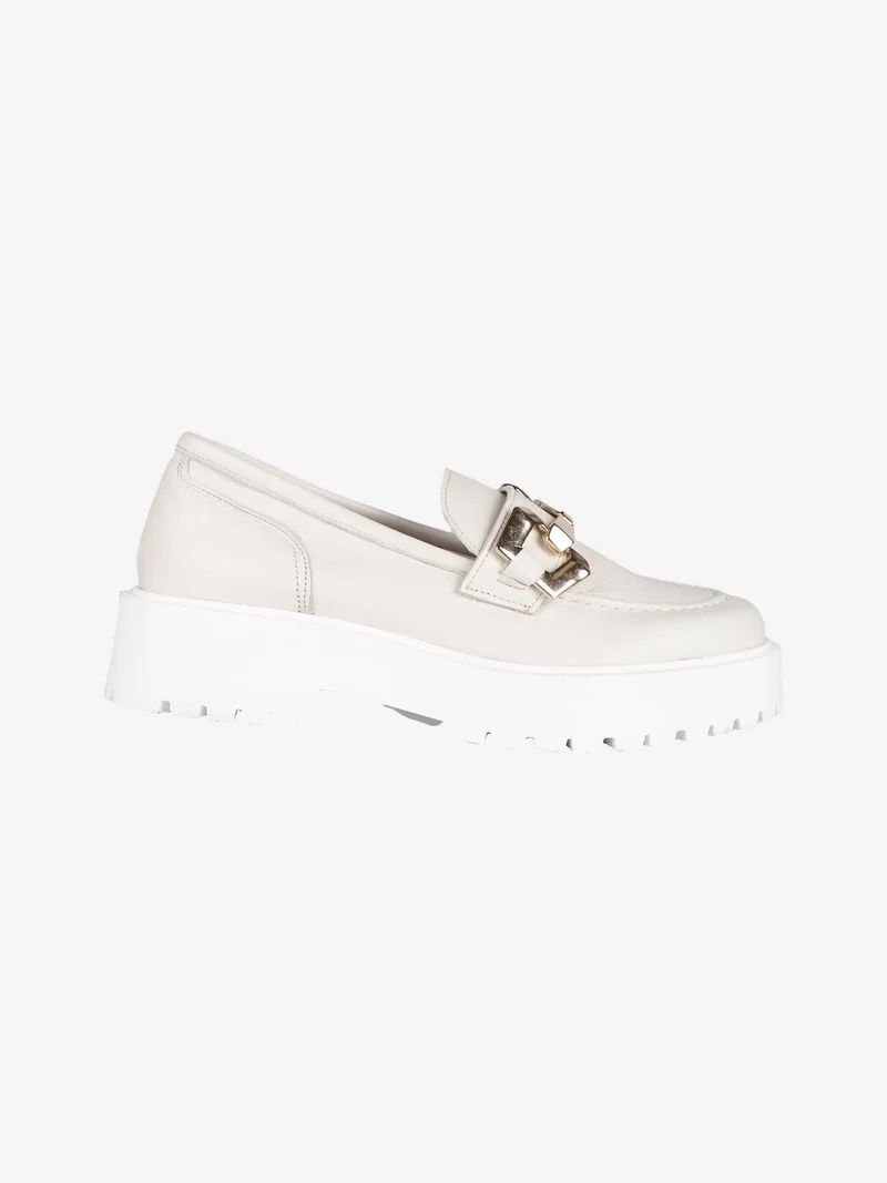 Mocassini in pelle donna con platform - bianco