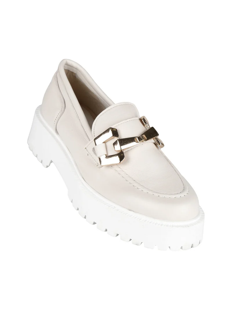 Mocassini in pelle donna con platform - bianco