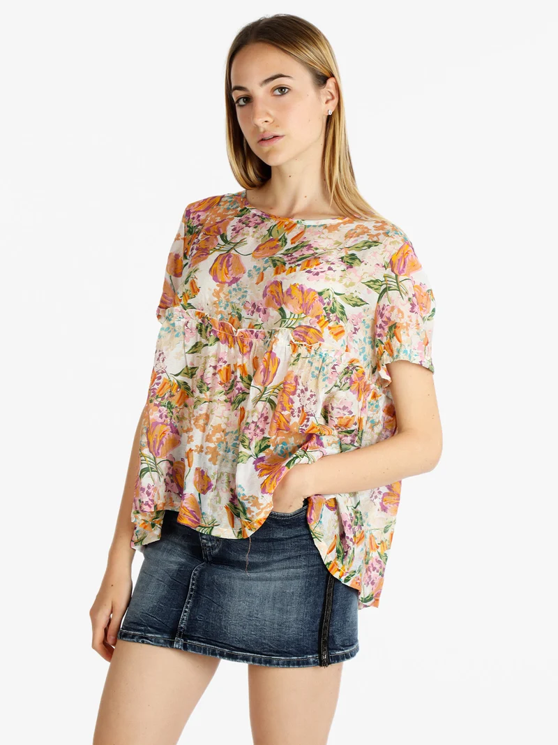 Maxi blusa donna con stampa floreale - arancione