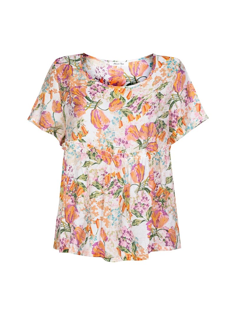 Maxi blusa donna con stampa floreale - arancione