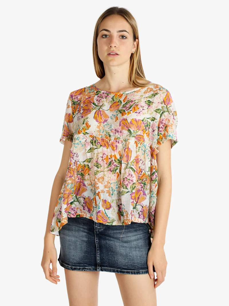 Maxi blusa donna con stampa floreale - arancione