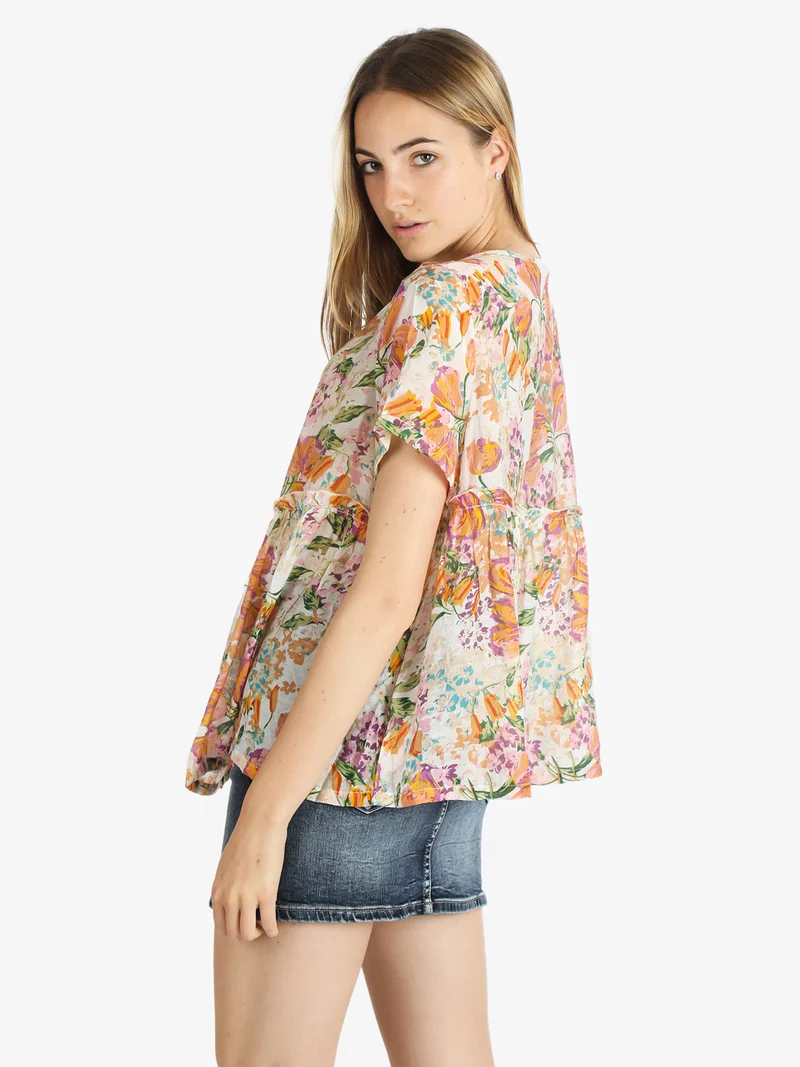 Maxi blusa donna con stampa floreale - arancione