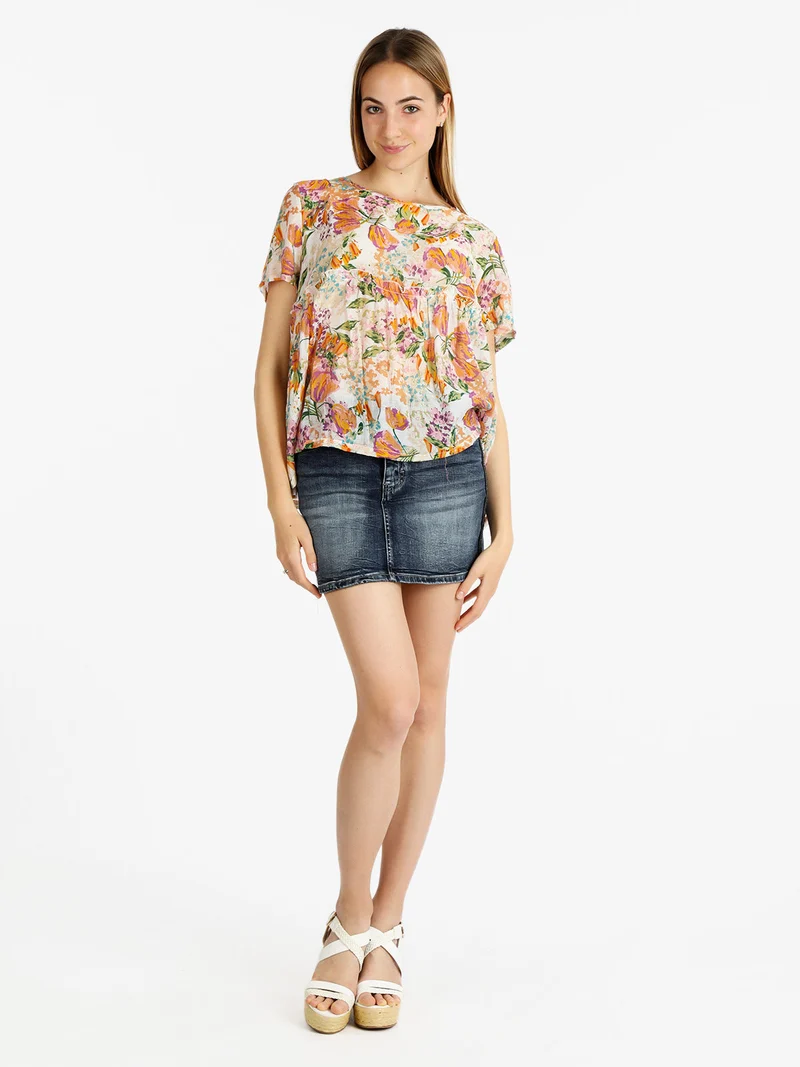 Maxi blusa donna con stampa floreale - arancione