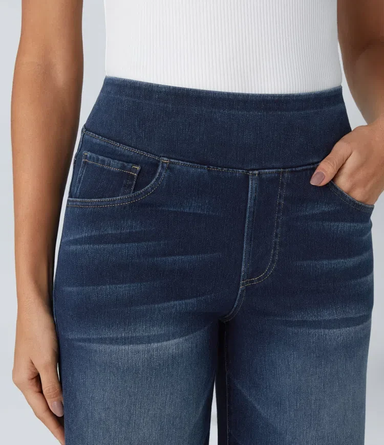 Damen Jeans mit hohem Bund | Super Stretch Stoff | Weites Bein | Bequeme Passform | Zeitloser Stil
