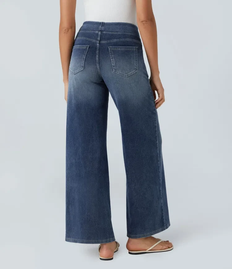 Damen Jeans mit hohem Bund | Super Stretch Stoff | Weites Bein | Bequeme Passform | Zeitloser Stil