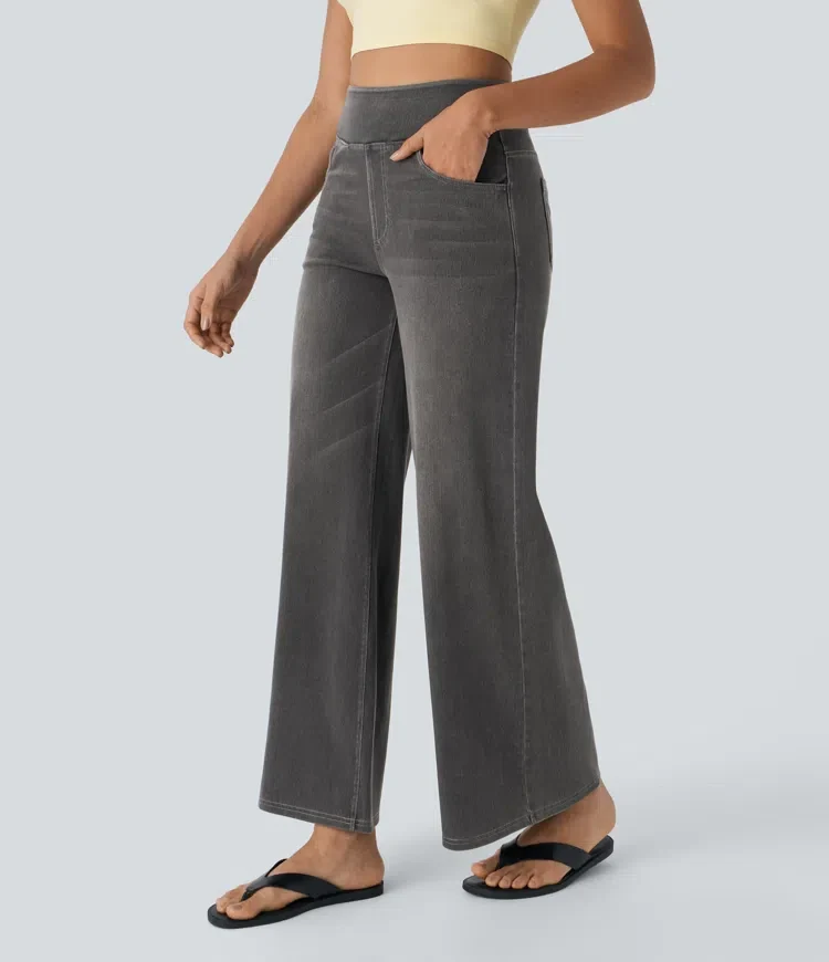 Damen Jeans mit hohem Bund | Super Stretch Stoff | Weites Bein | Bequeme Passform | Zeitloser Stil