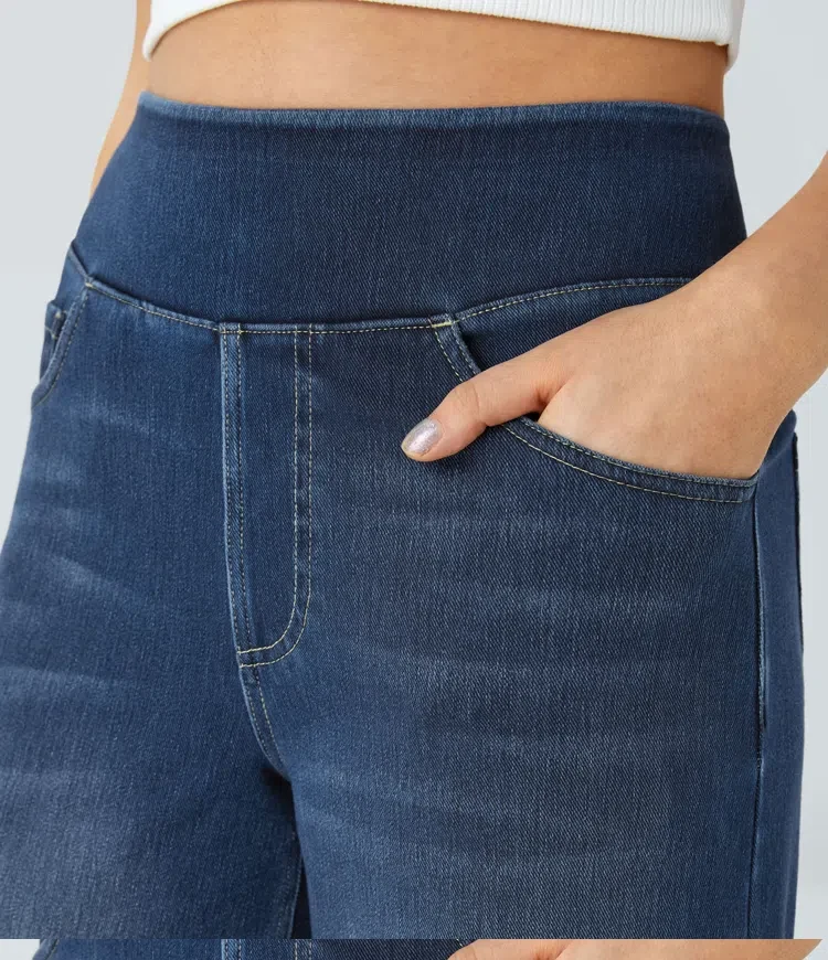 Damen Jeans mit hohem Bund | Super Stretch Stoff | Weites Bein | Bequeme Passform | Zeitloser Stil