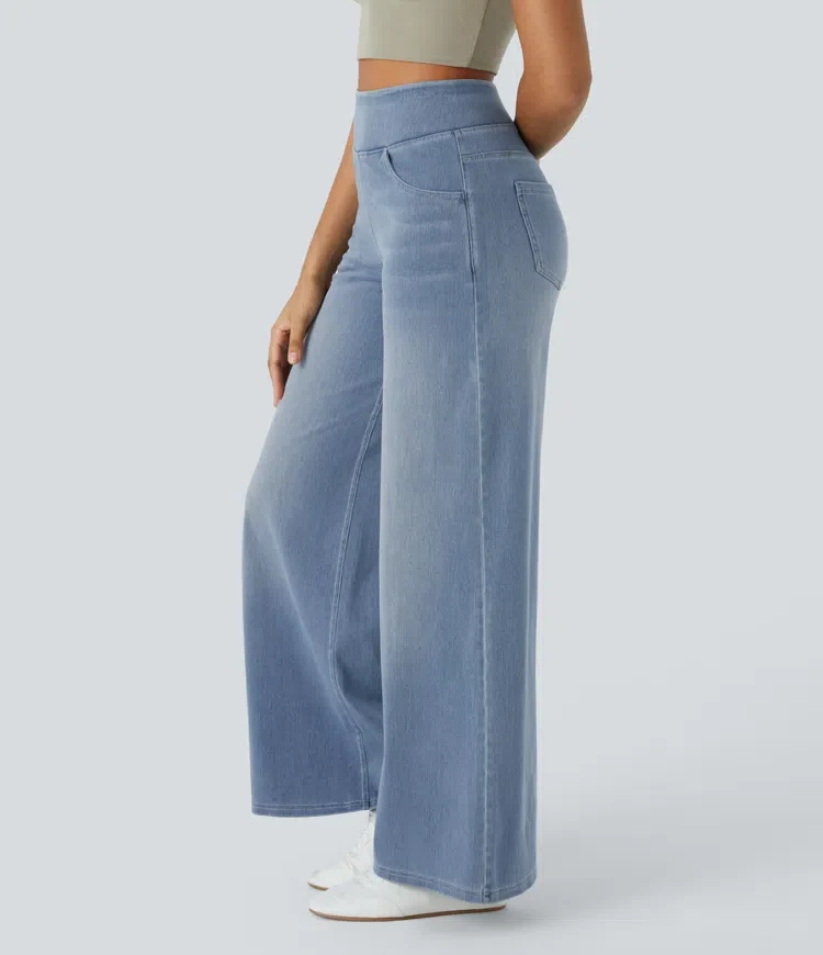 Damen Jeans mit hohem Bund | Super Stretch Stoff | Weites Bein | Bequeme Passform | Zeitloser Stil