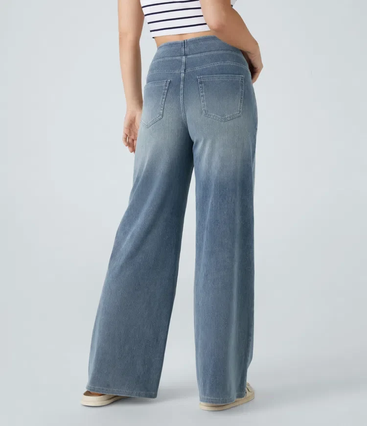 Damen Jeans mit hohem Bund | Super Stretch Stoff | Weites Bein | Bequeme Passform | Zeitloser Stil