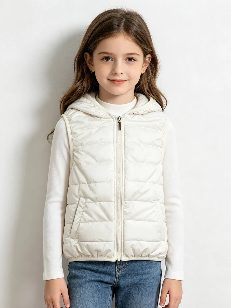 Gilet imbottito da bambina con cappuccio - beige