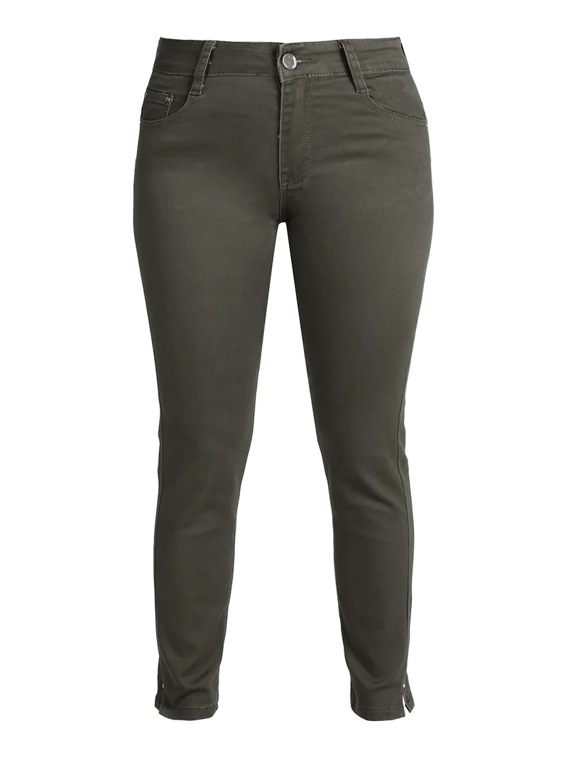 Pantaloni donna regular fit con dettagli strass - verde scuro