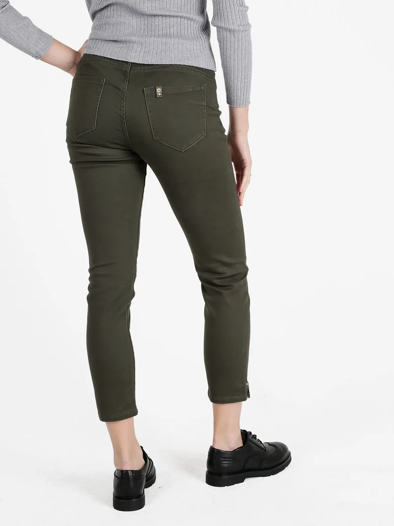 Pantaloni donna regular fit con dettagli strass - verde scuro