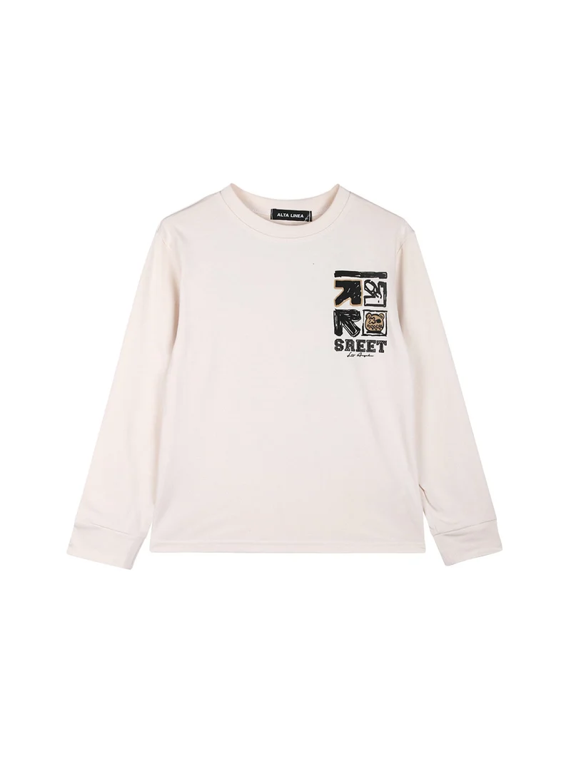 T-shirt maniche lunghe da bambino con stampa sul retro - beige