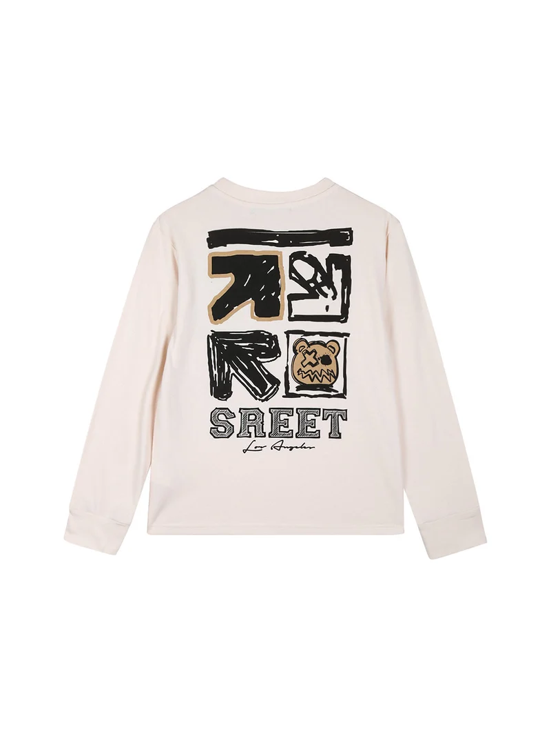 T-shirt maniche lunghe da bambino con stampa sul retro - beige
