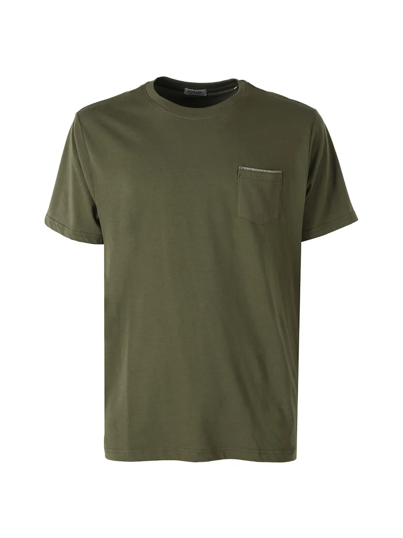 T-shirt da uomo in cotone con taschino - militare