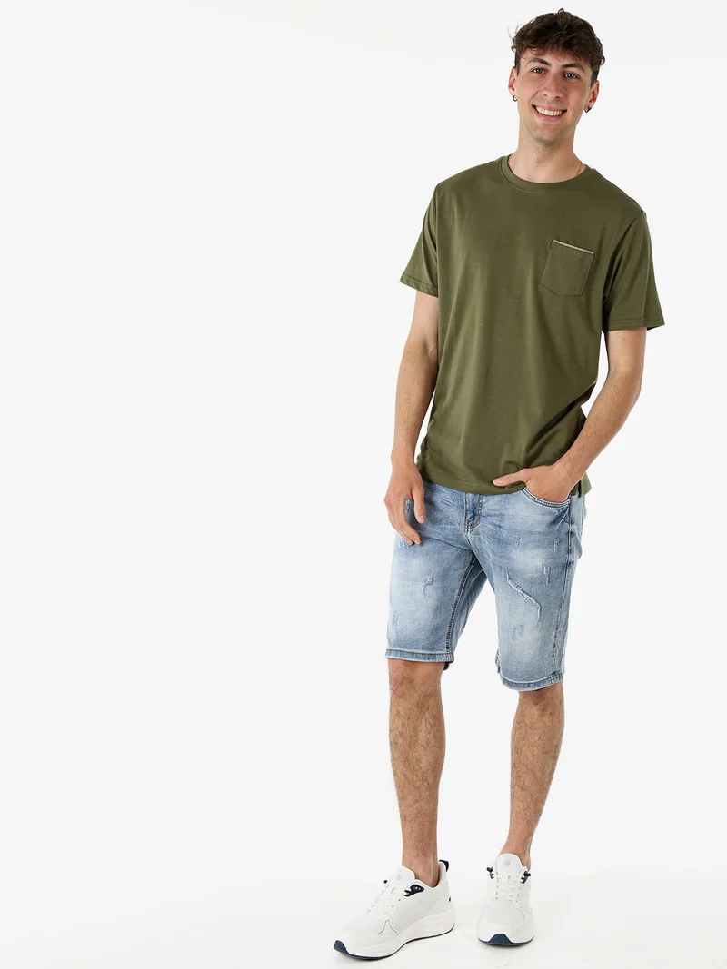 T-shirt da uomo in cotone con taschino - militare