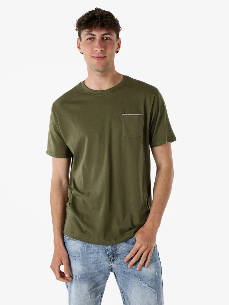 T-shirt da uomo in cotone con taschino - militare