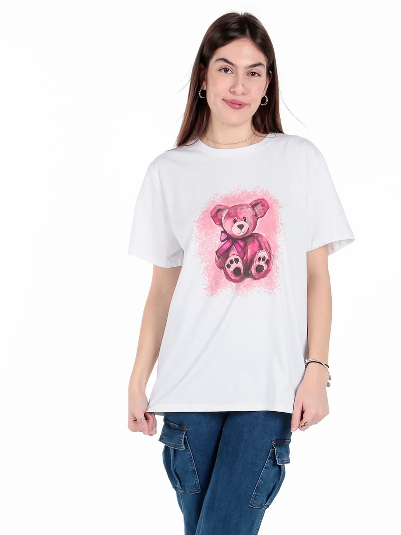 T-shirt donna oversize con stampa orsacchiotto - fucsia