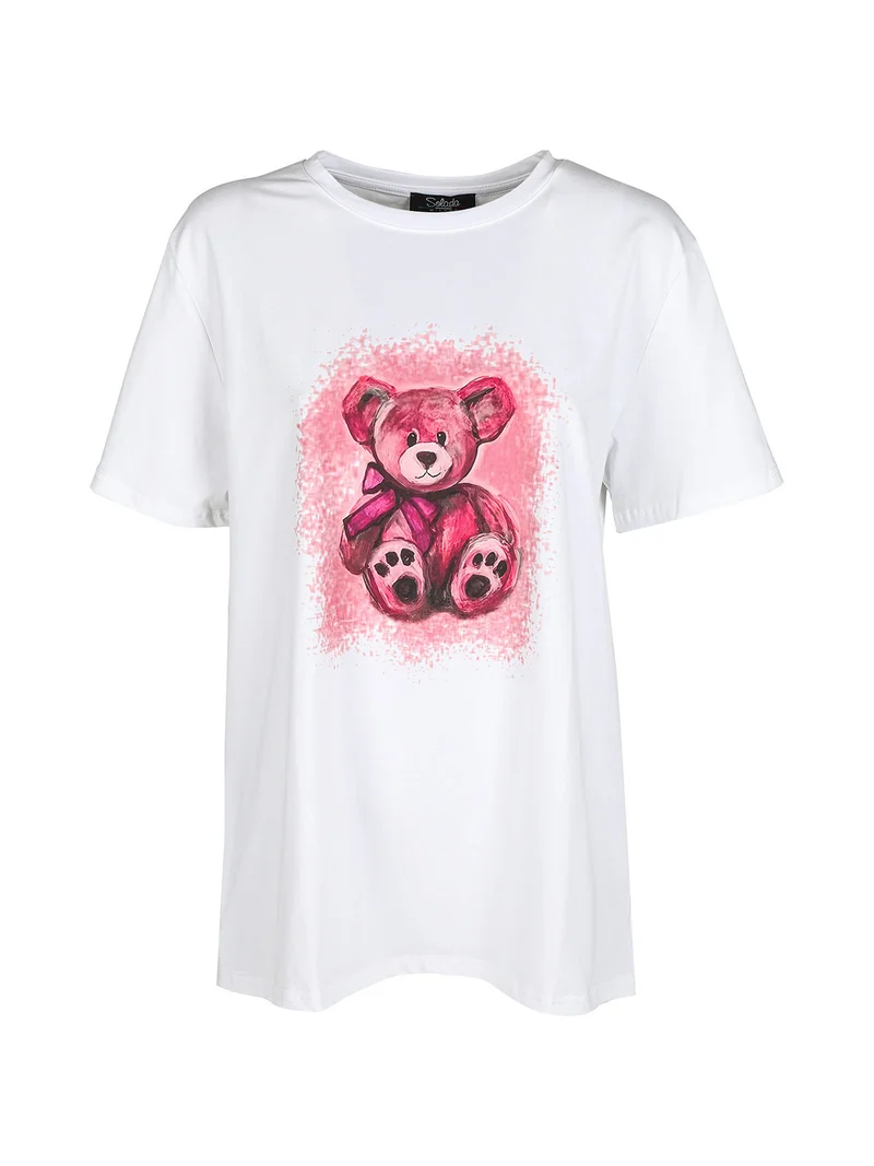 T-shirt donna oversize con stampa orsacchiotto - fucsia