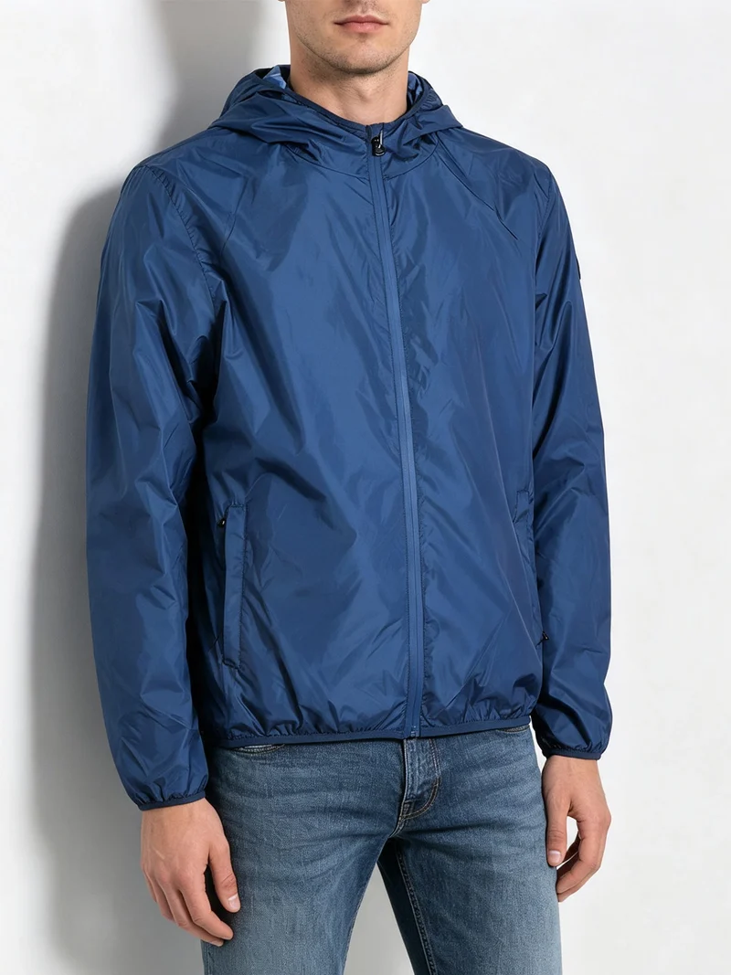 Giacca leggera a vento da uomo con cappuccio - blu