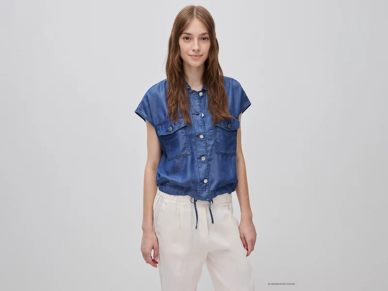 Ärmellose Chambray-Jacke