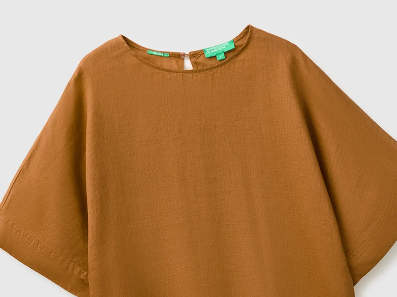 Bluse mit Rundhalsausschnitt aus reinem Leinen