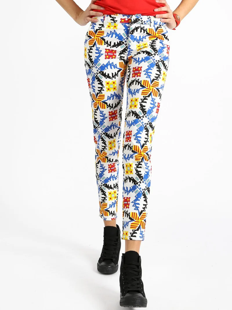 Pantalone a fantasia slim fit - bianco