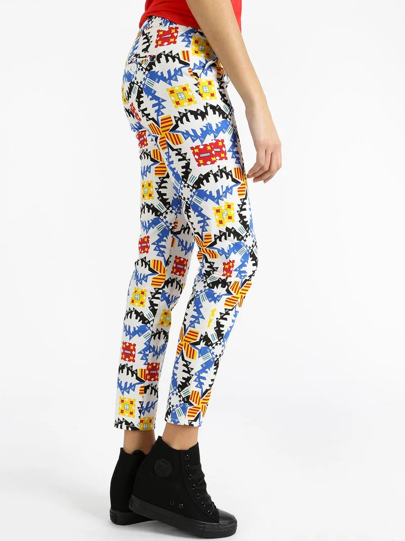Pantalone a fantasia slim fit - bianco