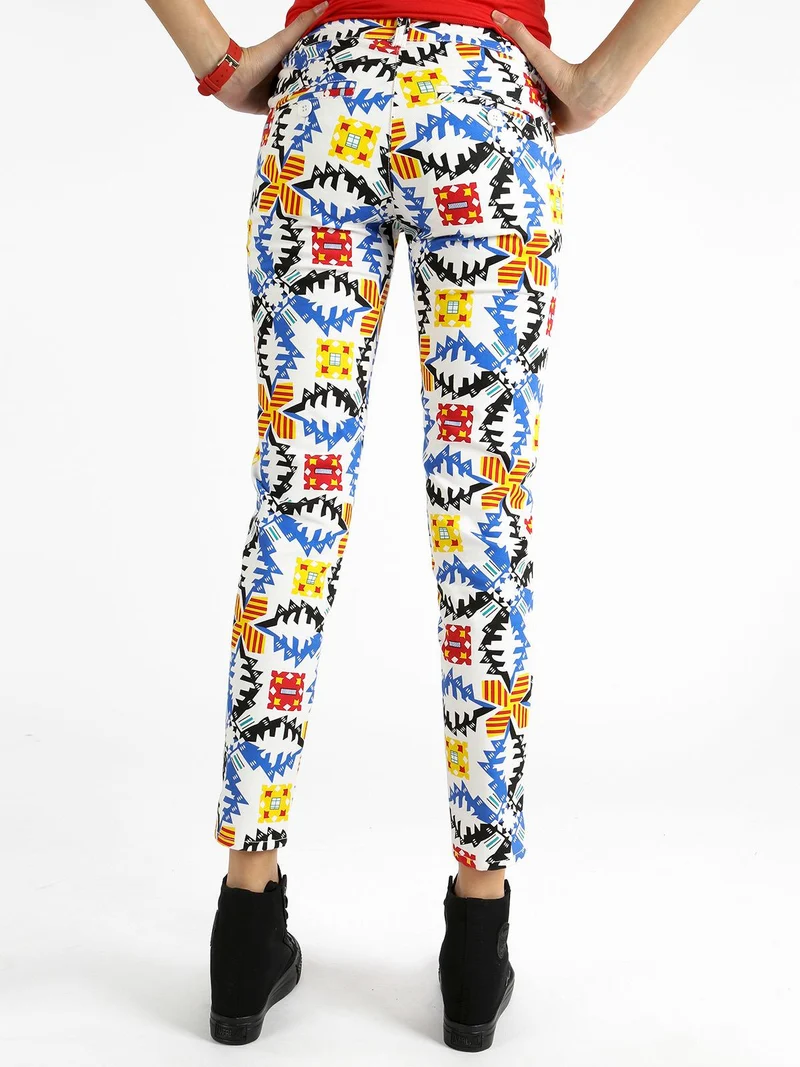 Pantalone a fantasia slim fit - bianco