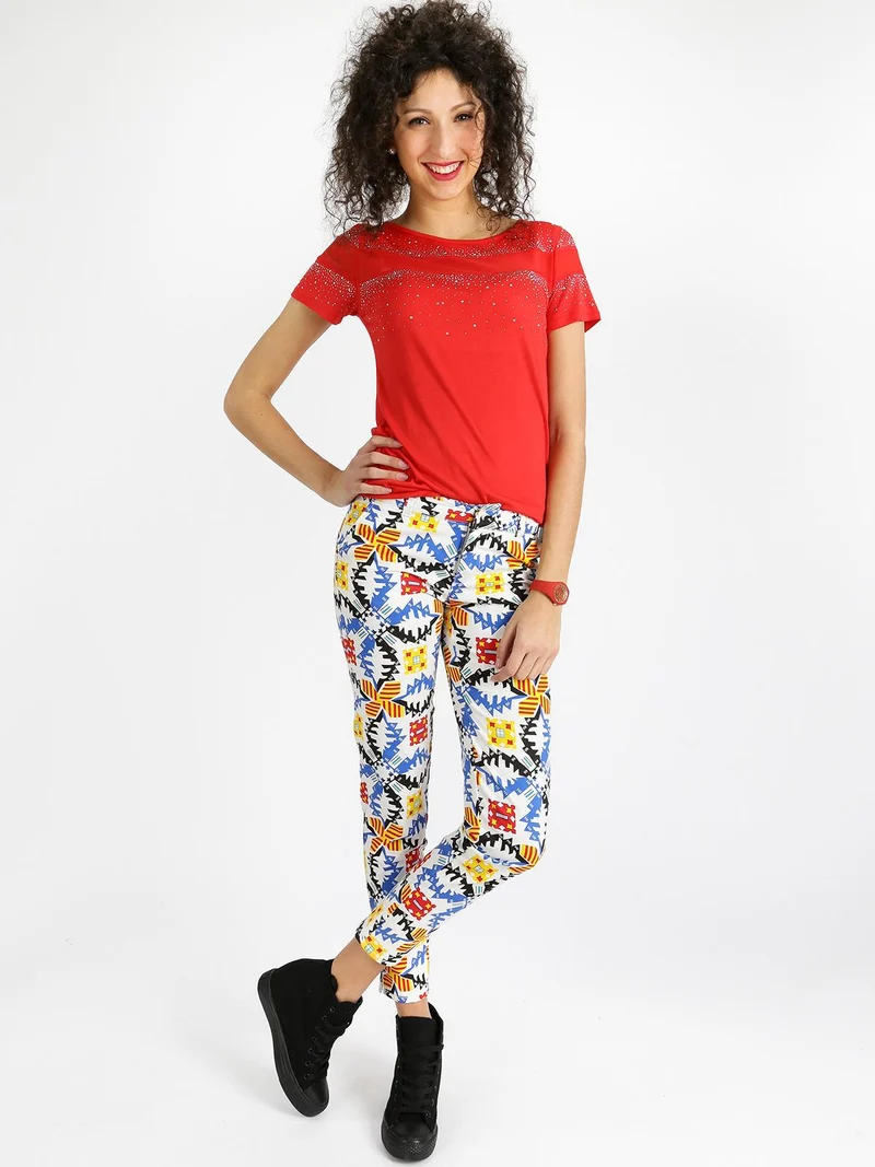 Pantalone a fantasia slim fit - bianco