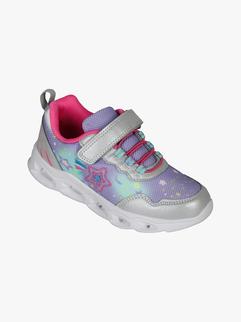 Sneakers da ragazza con chiusura a strappo e luci - lilla