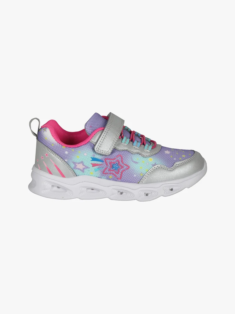 Sneakers da ragazza con chiusura a strappo e luci - lilla