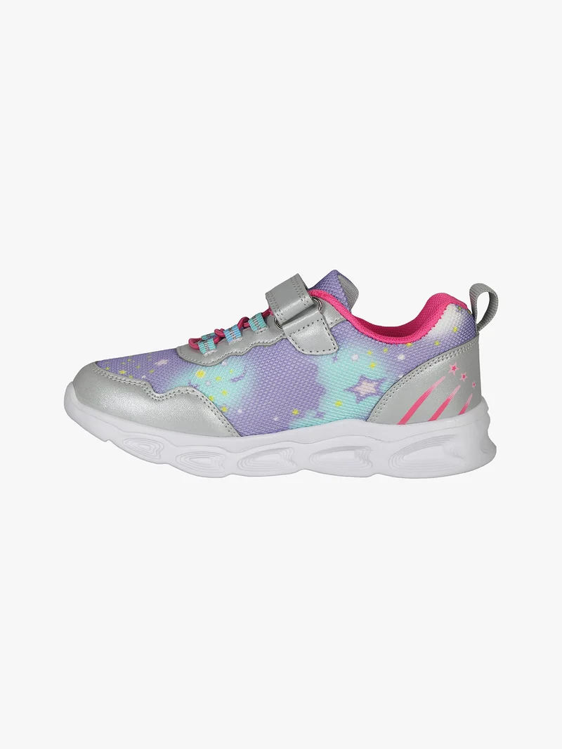 Sneakers da ragazza con chiusura a strappo e luci - lilla