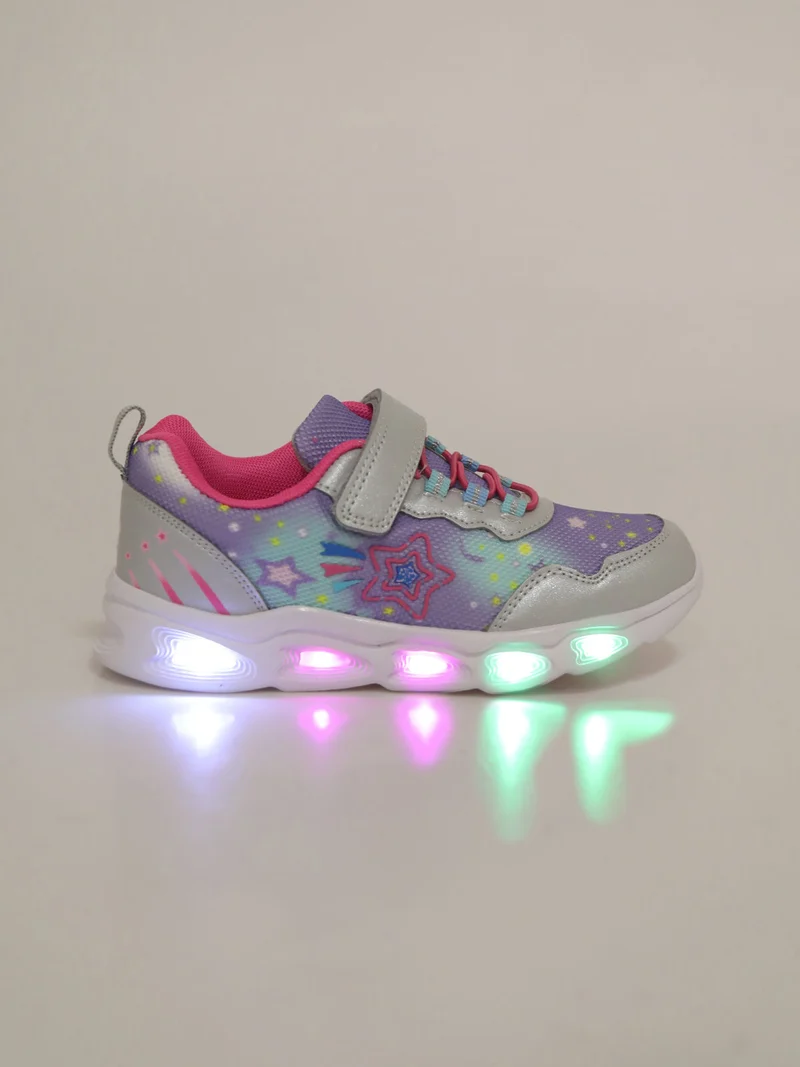Sneakers da ragazza con chiusura a strappo e luci - lilla