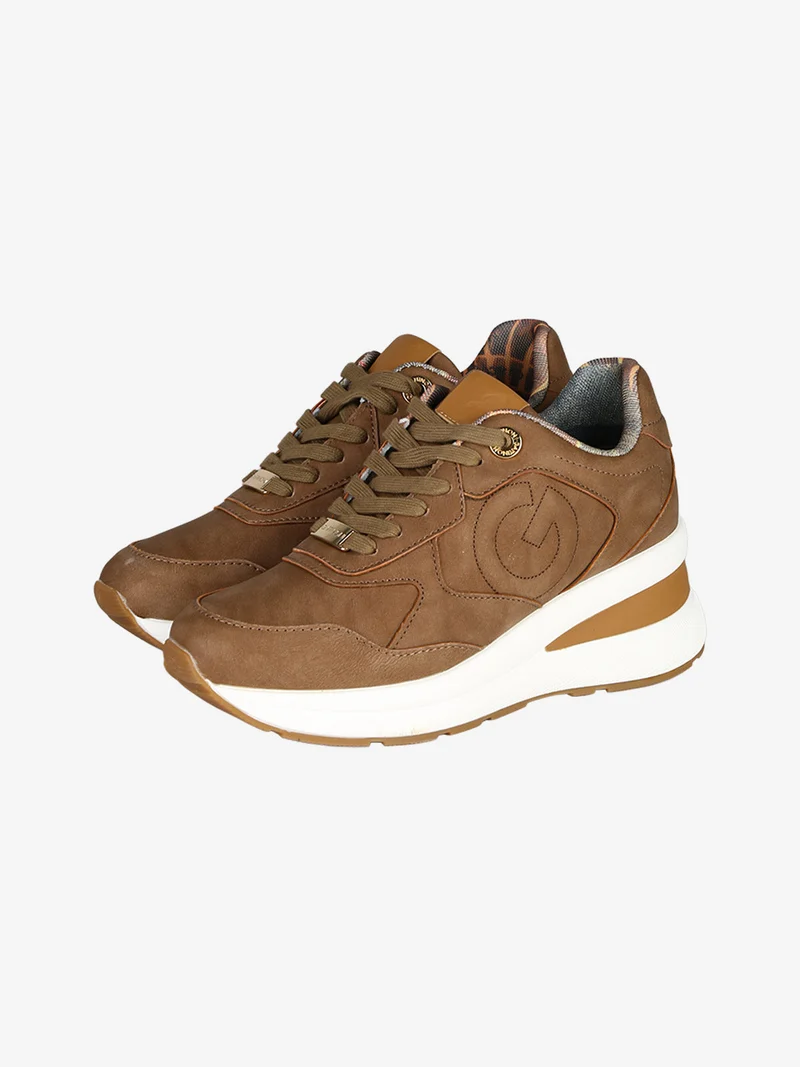 Sneakers donna stringate con zeppa - marrone