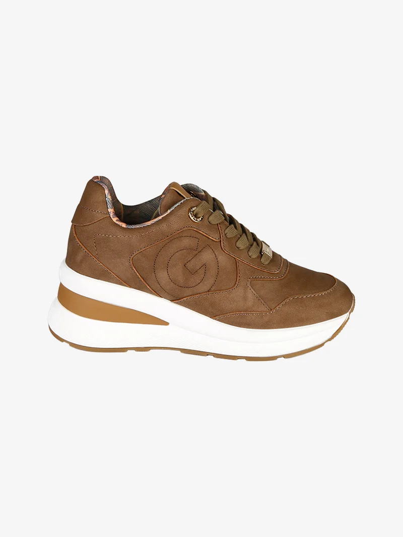 Sneakers donna stringate con zeppa - marrone