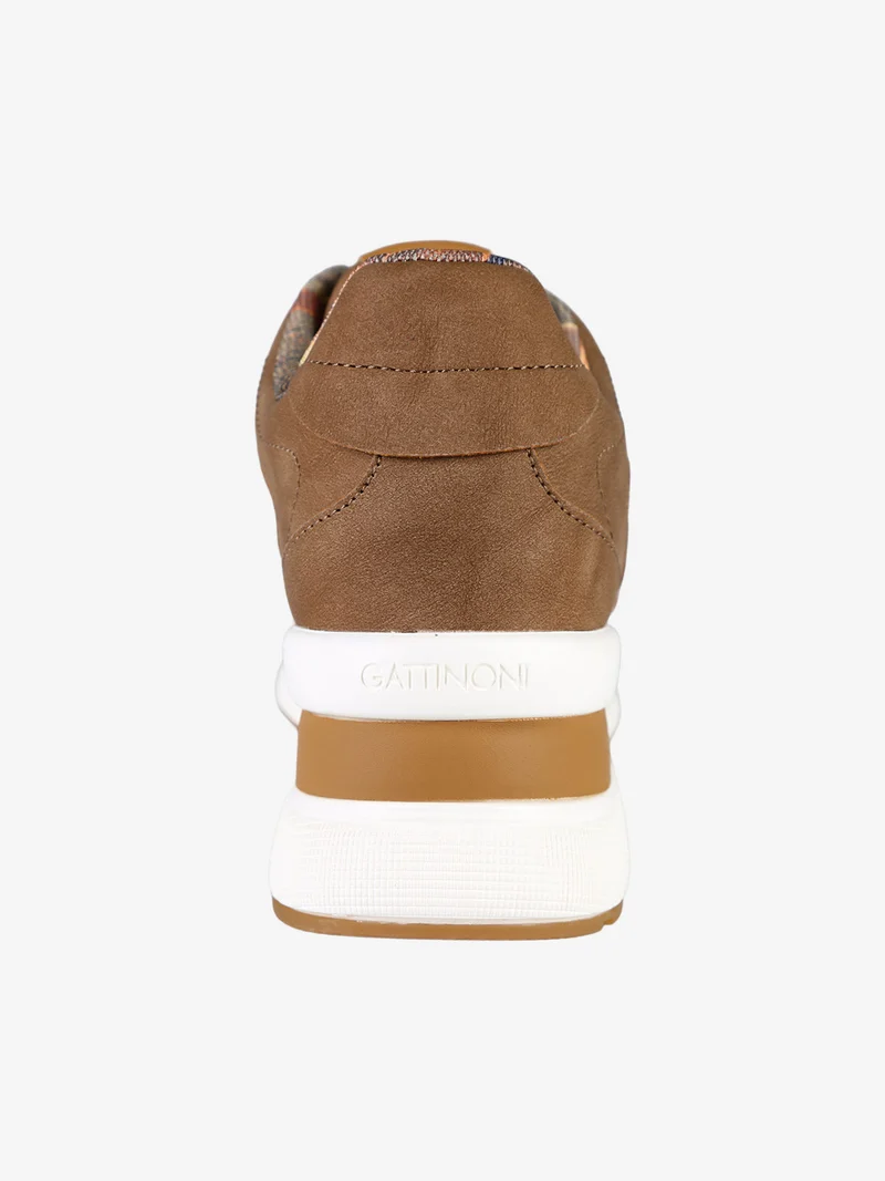 Sneakers donna stringate con zeppa - marrone