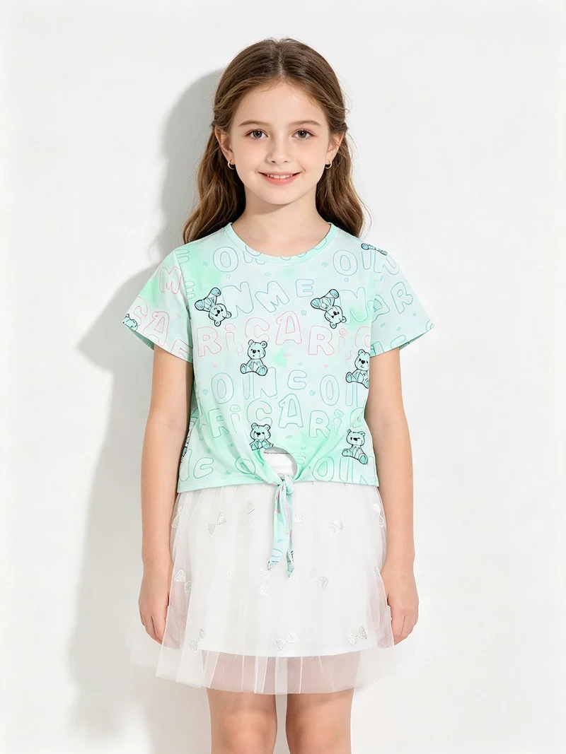 Completo da bambina gonna in tulle + t-shirt - verde chiaro