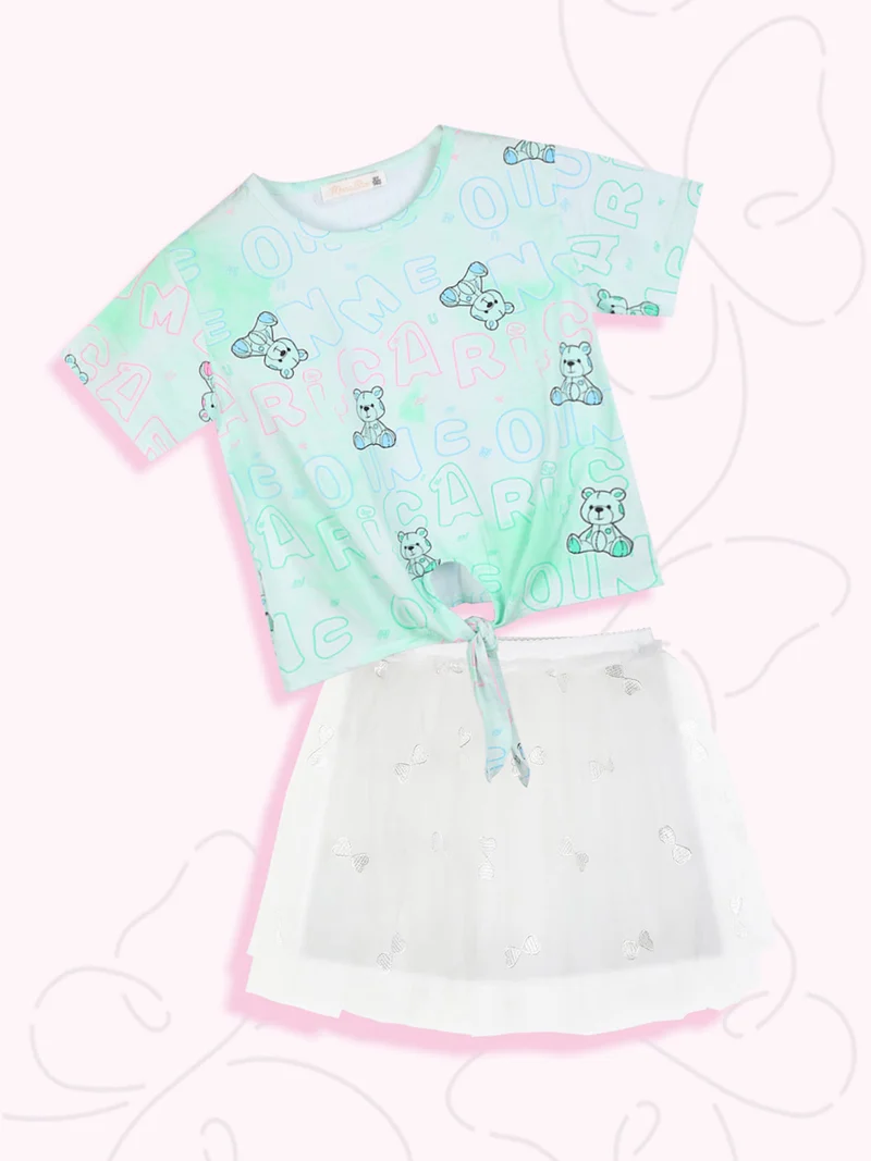 Completo da bambina gonna in tulle + t-shirt - verde chiaro
