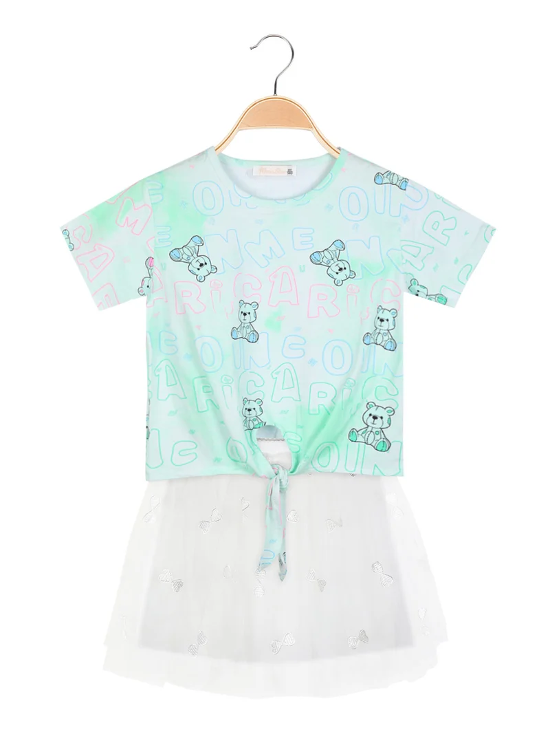 Completo da bambina gonna in tulle + t-shirt - verde chiaro