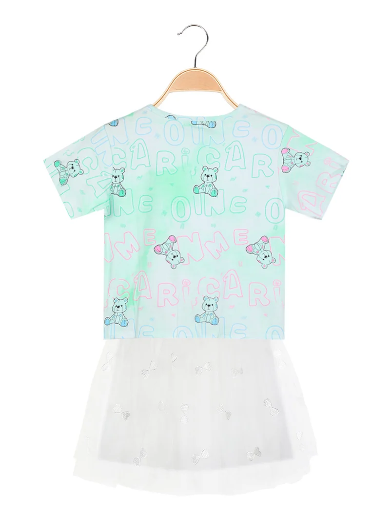 Completo da bambina gonna in tulle + t-shirt - verde chiaro